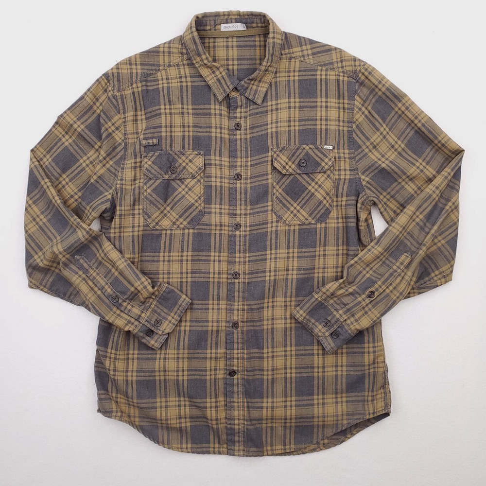 Gramicci Shirt Mens Large Green Blue Flannel Plaid Tartan Wool Blend Outdoor